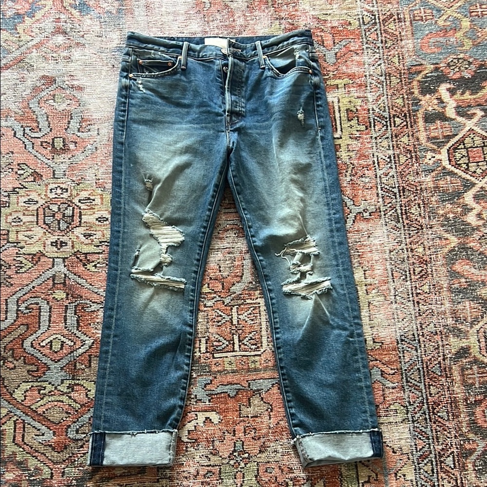 Mother “The Trickster Skimp Fray” Jeans in Thrill Seeker, sz 29, made in USA